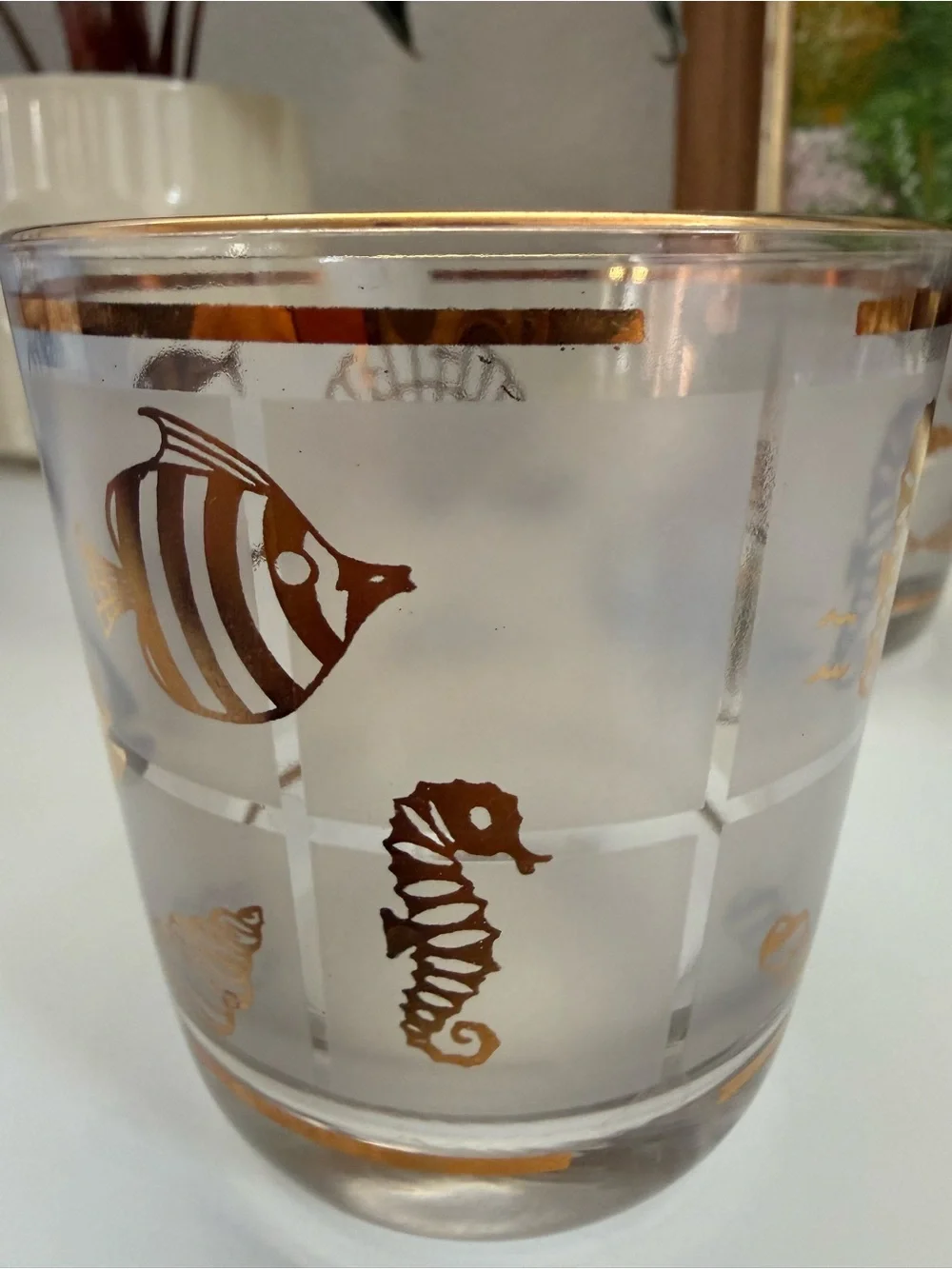 Vintage Libbey Gold Fish and Seashell Glass Tumblers